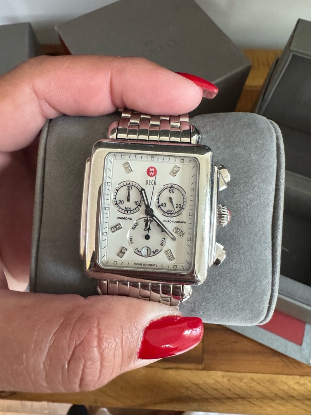 Michele Silver Stainless Steel Chronograph Watch with Ivory Dial - Picture 3 of 6